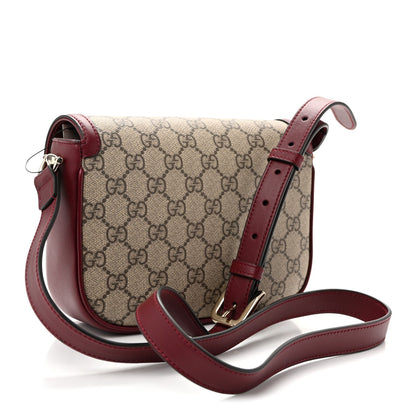 GG Supreme Monogram Horsebit 1955 Soft Small Shoulder Bag Beige Ebony Rosso Ancora