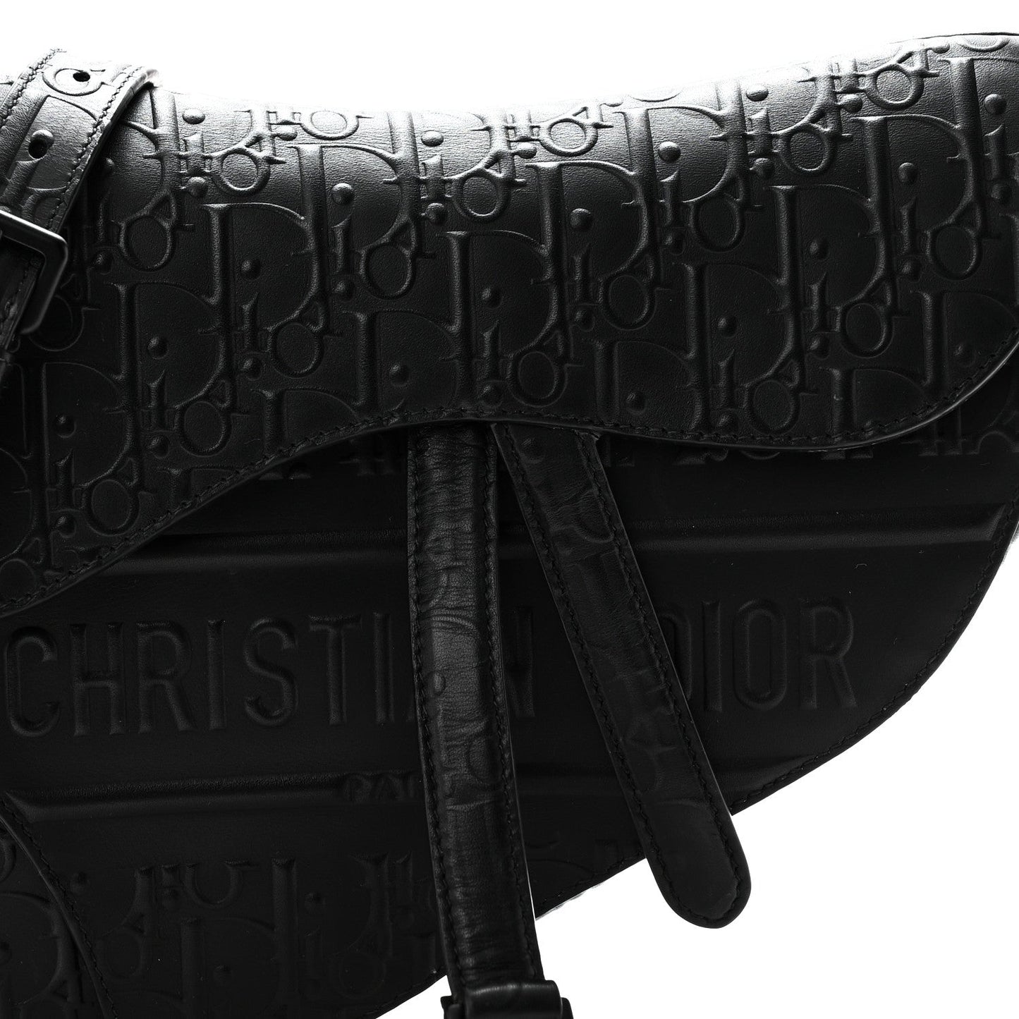 Calfskin Embossed Oblique Saddle Bag With Strap Black