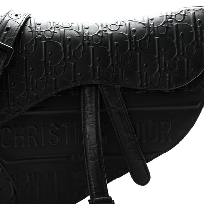 Calfskin Embossed Oblique Saddle Bag With Strap Black