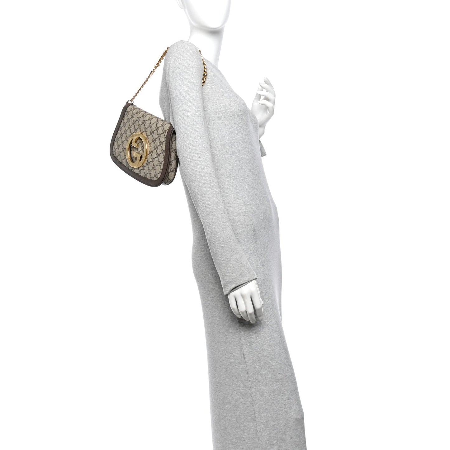 GG Supreme Monogram Textured Dollar Calfskin Blondie Chain Shoulder Flap Bag Beige Ebony New Acero