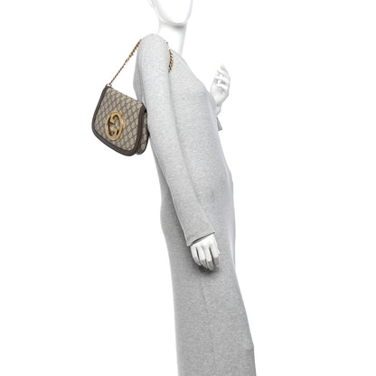 GG Supreme Monogram Textured Dollar Calfskin Blondie Chain Shoulder Flap Bag Beige Ebony New Acero