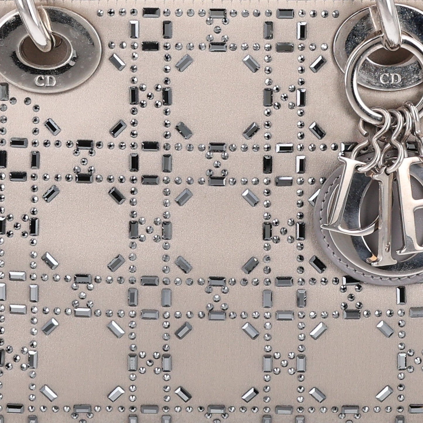 Satin Crystal Cannage Mini Lady Dior Gray