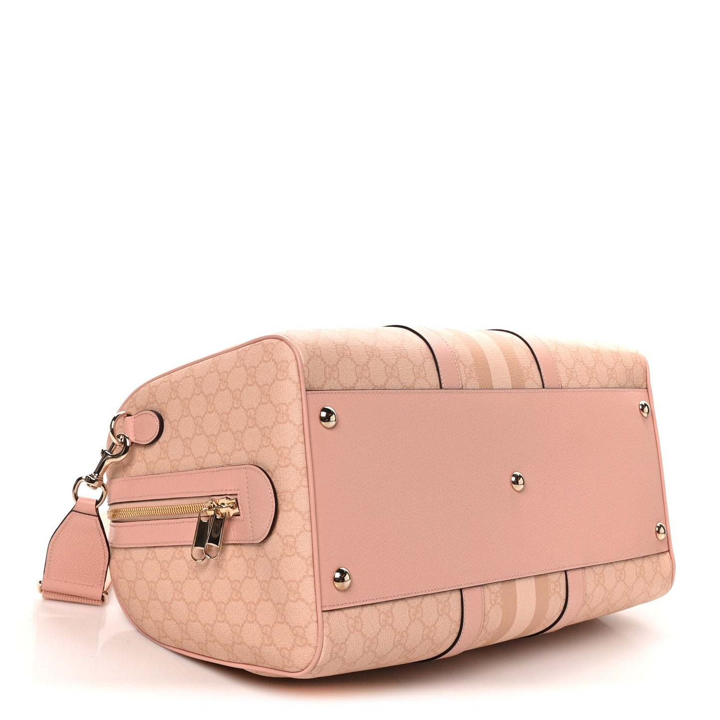 GG Supreme Monogram Textured Dollar Calfskin Web Medium Savoy Duffle Bag Rose Pink