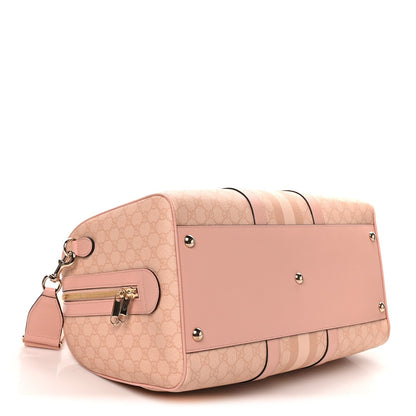 GG Supreme Monogram Textured Dollar Calfskin Web Medium Savoy Duffle Bag Rose Pink