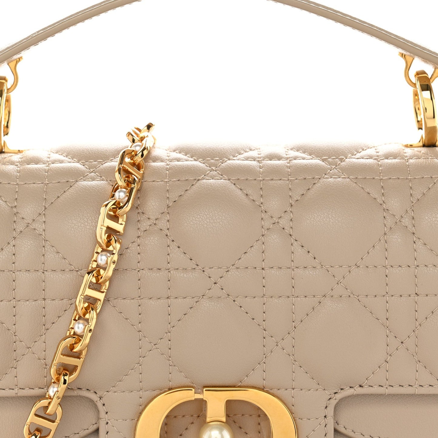 Calfskin Cannage Small Jolie Top Handle Bag Powder Beige