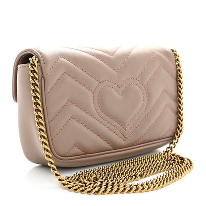 Calfskin Matelasse Super Mini GG Marmont Shoulder Bag Porcelain Rose