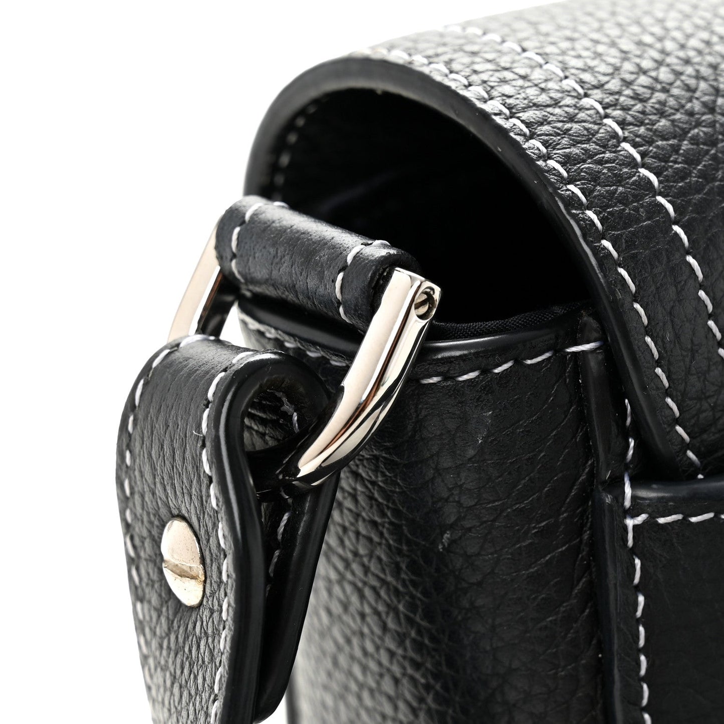 Grained Calfskin Saddle Messenger Bag With Strap Black
