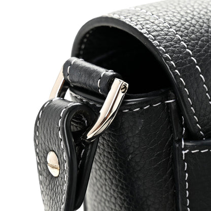 Grained Calfskin Saddle Messenger Bag With Strap Black