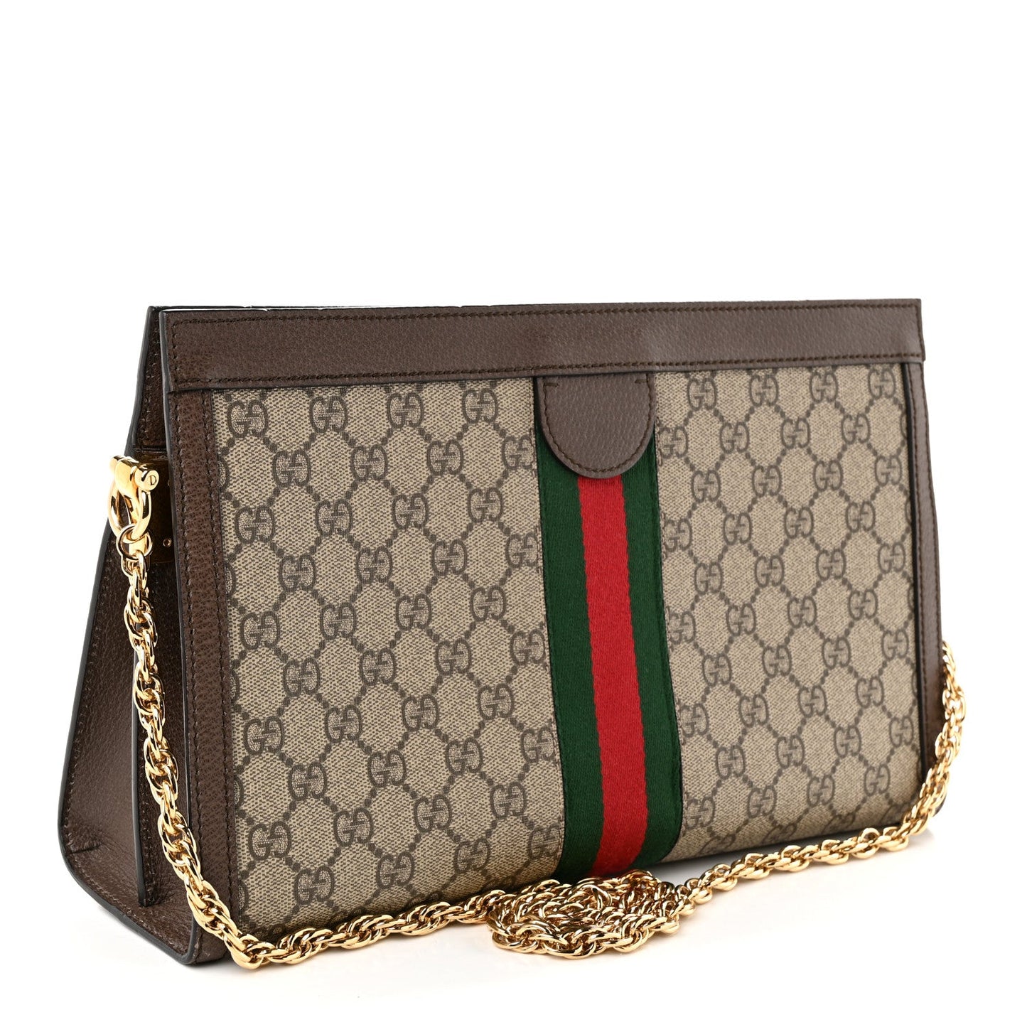 GG Supreme Monogram Web Medium Ophidia Chain Shoulder Bag Brown