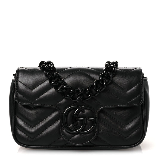 Calfskin Matelasse Monochrome GG Marmont Chain Belt Bag Black