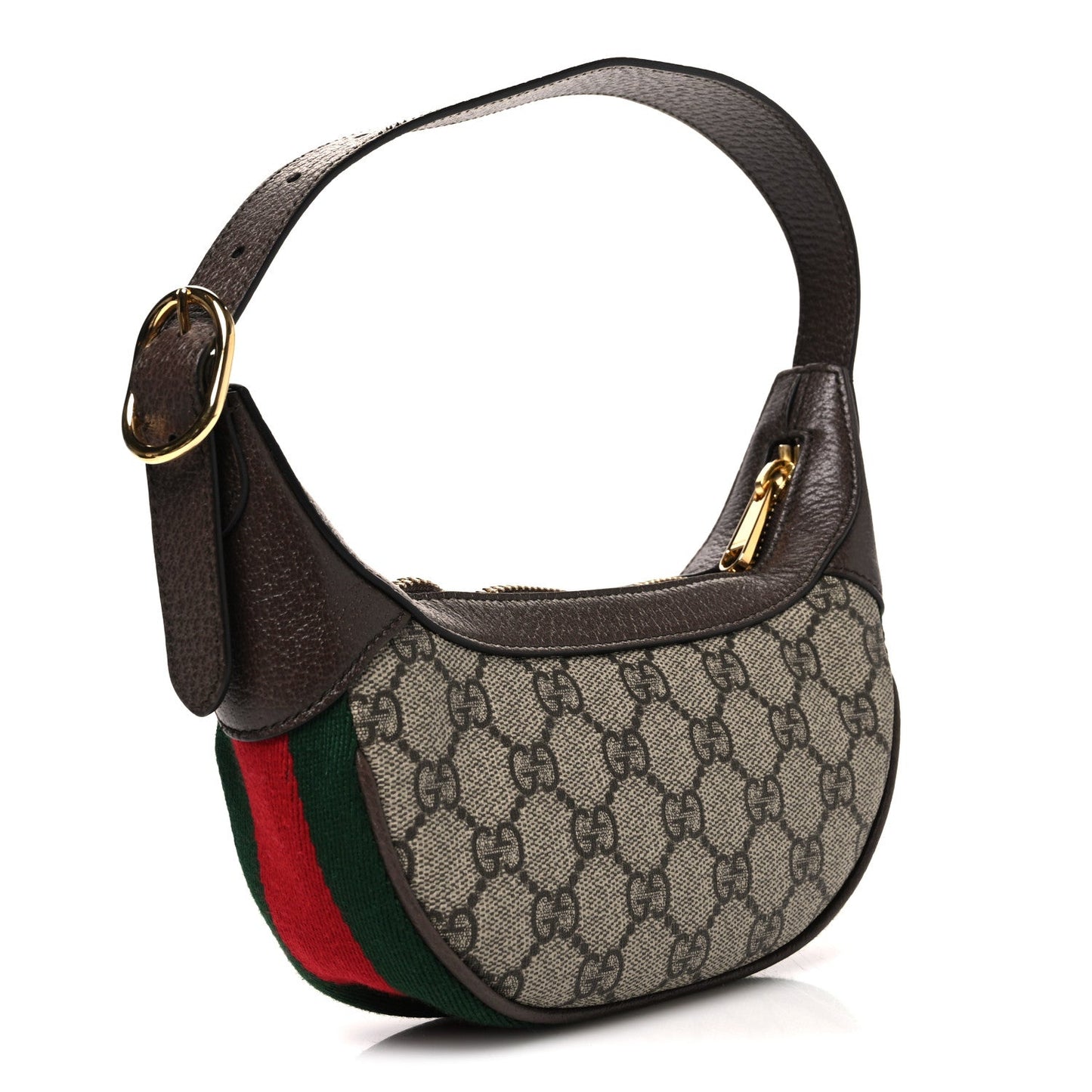GG Supreme Monogram Textured Calfskin Web Mini Ophidia Half Moon Hobo Beige Ebony New Acero