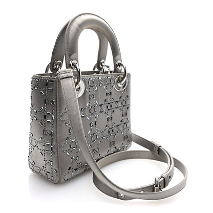 Satin Crystal Cannage Mini Lady Dior Gray