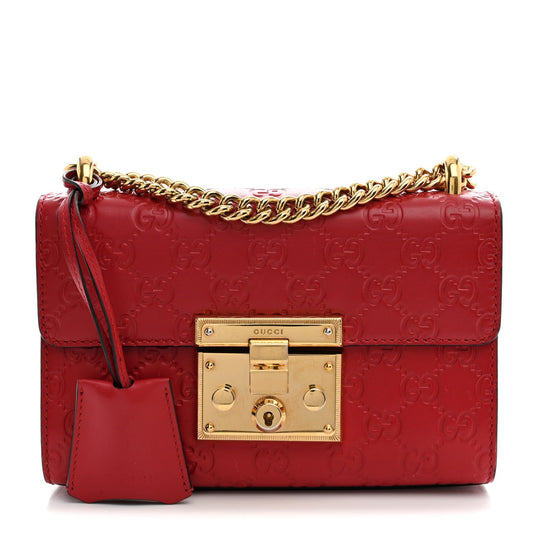 Guccissima Small Padlock Shoulder Bag Hibiscus Red