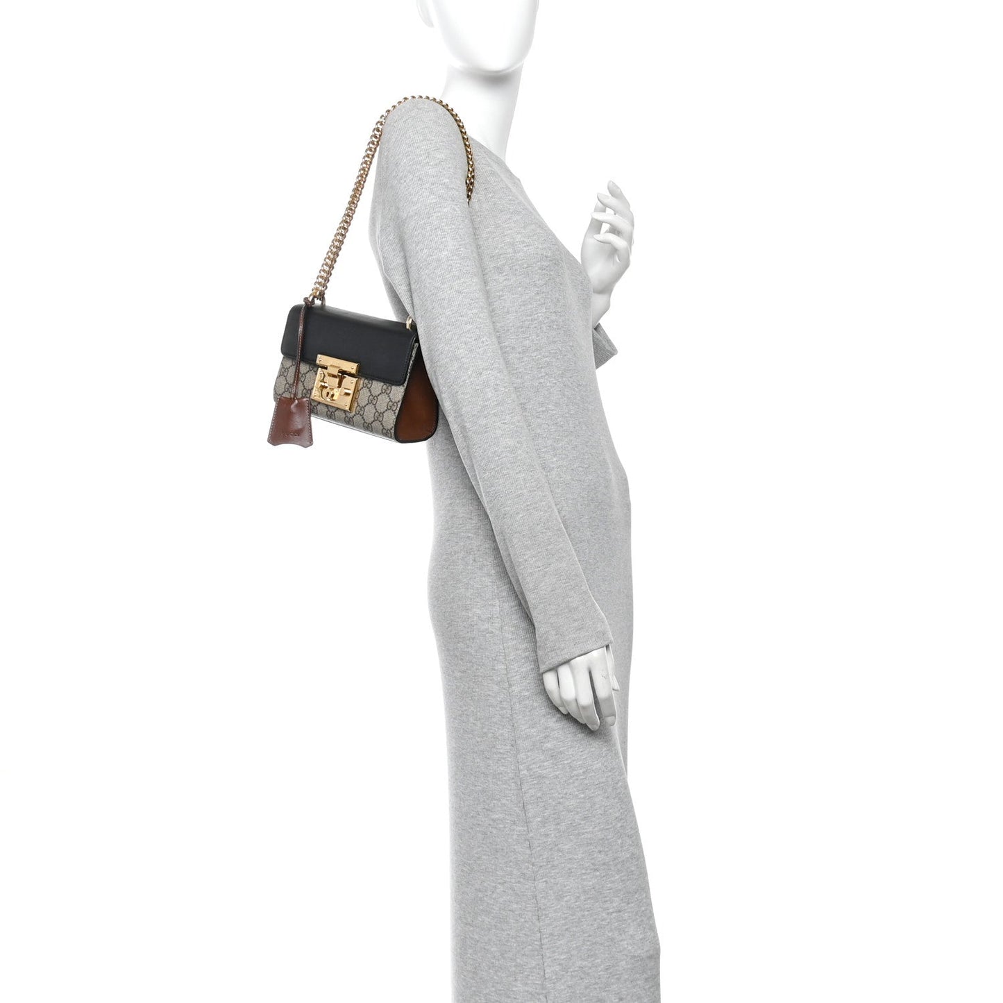 GG Supreme Monogram Calfskin Small Padlock Shoulder Bag Beige Black Cuir