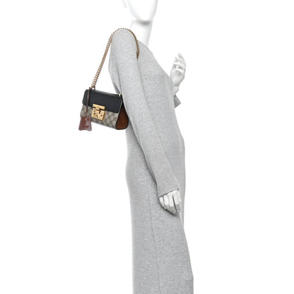 GG Supreme Monogram Calfskin Small Padlock Shoulder Bag Beige Black Cuir