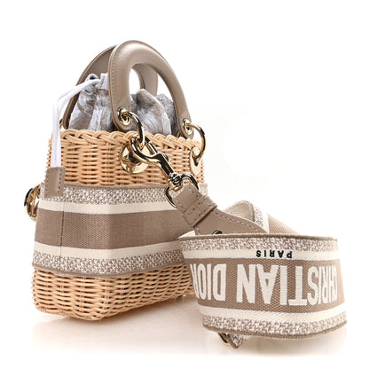 Wicker Oblique Mini Lady Dior Bag Beige