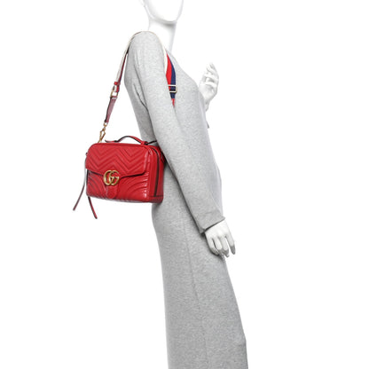Calfskin Matelasse Sylvie Web Small GG Marmont Top Handle Shoulder Bag Hibiscus Red