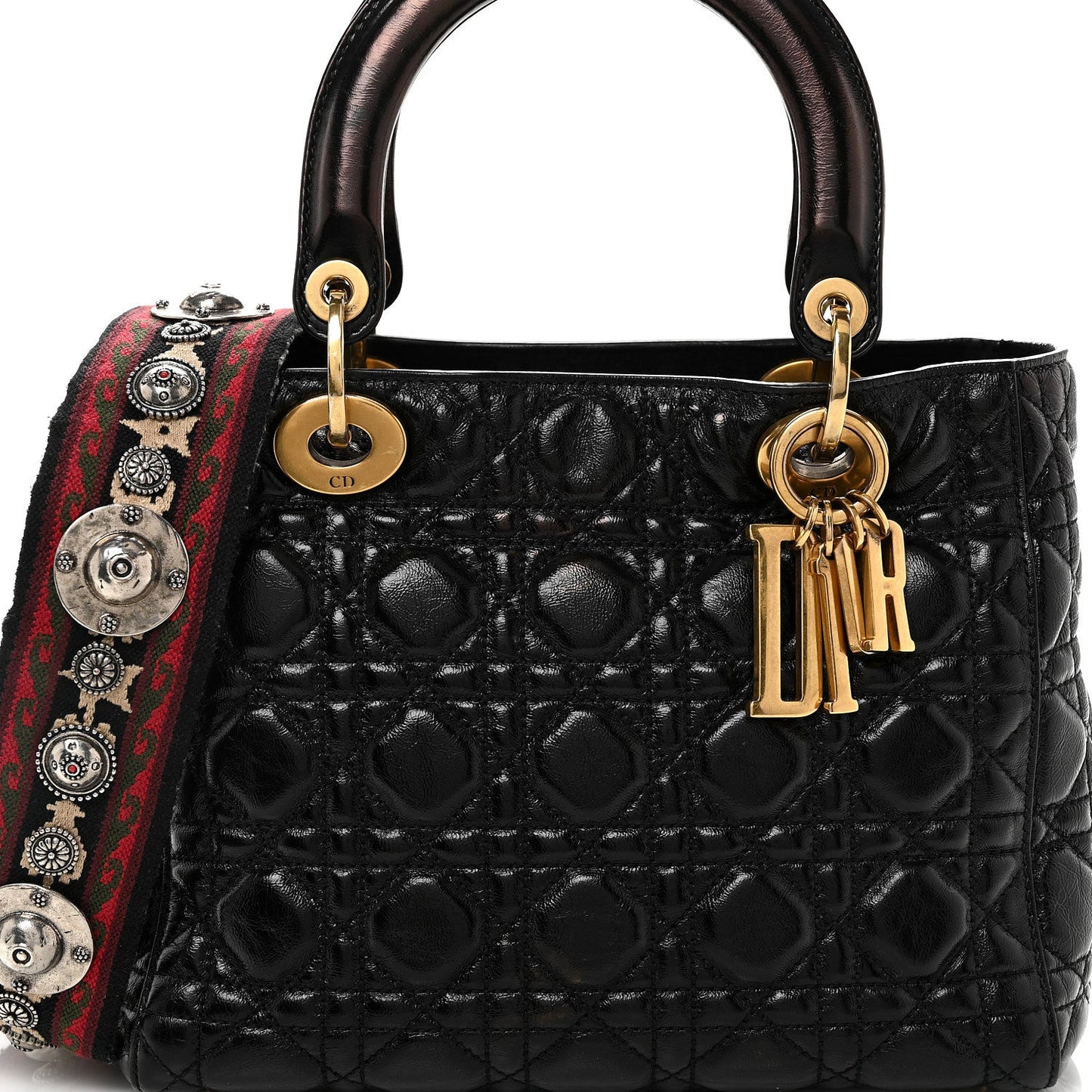 Crinkled Patent Cannage Medium Bohemian Lady Dior Black