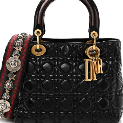 Crinkled Patent Cannage Medium Bohemian Lady Dior Black