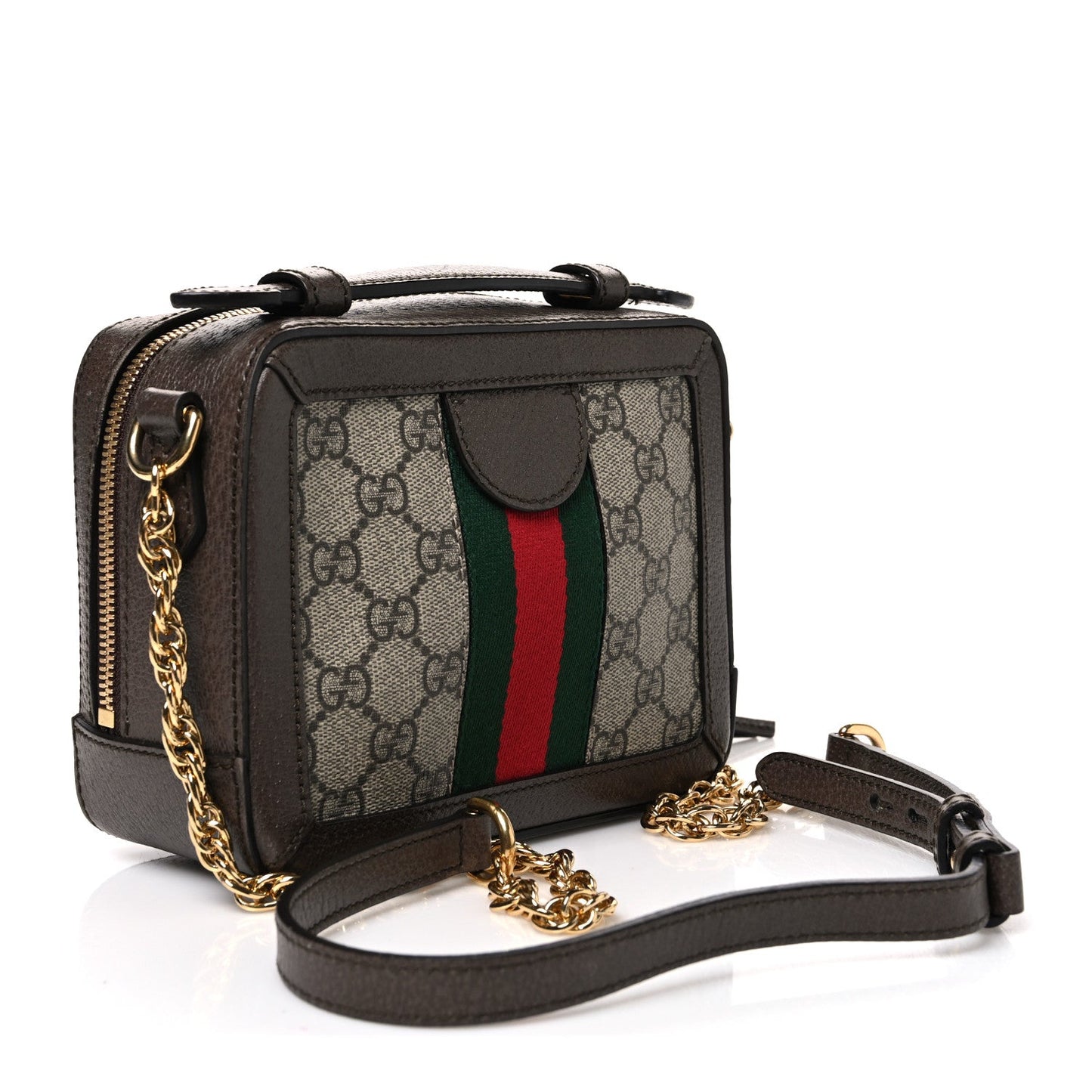 GG Supreme Monogram Mini Ophidia Top Handle Shoulder Bag Brown