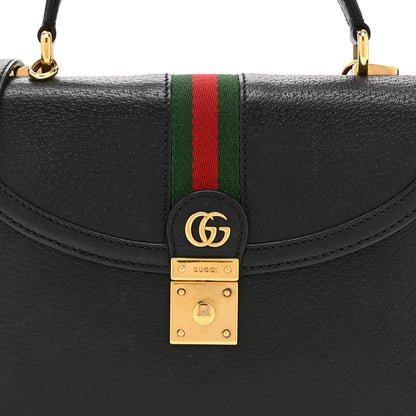 Textured Dollar Calfskin Web Small Ophidia Padlock Top Handle Bag Black