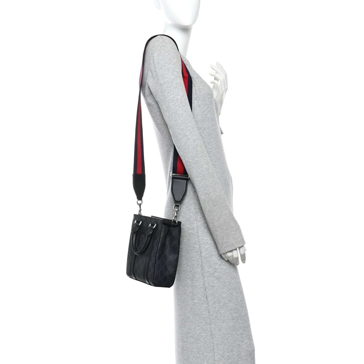 GG Supreme Monogram Appia Calfskin Web Mini Tote Bag Black