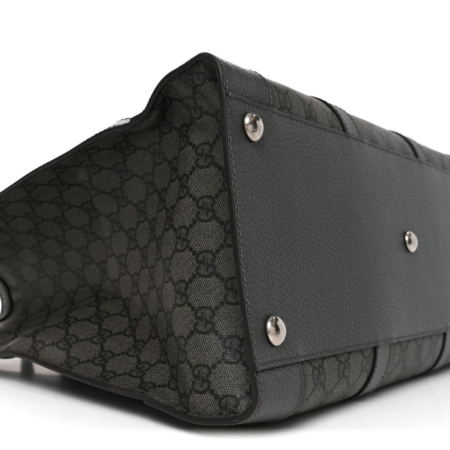 GG Supreme Monogram Textured Dollar Calfskin Large Ophidia Tote Bag Grey Black Graphite Grey