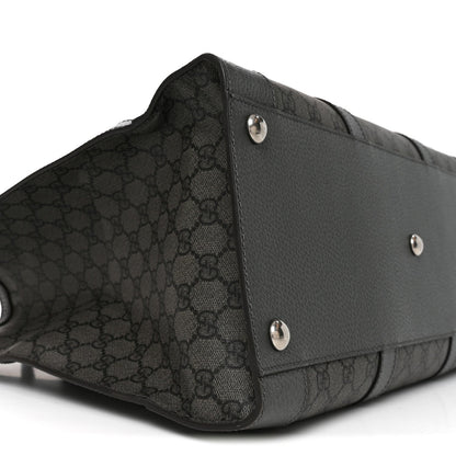 GG Supreme Monogram Textured Dollar Calfskin Large Ophidia Tote Bag Grey Black Graphite Grey