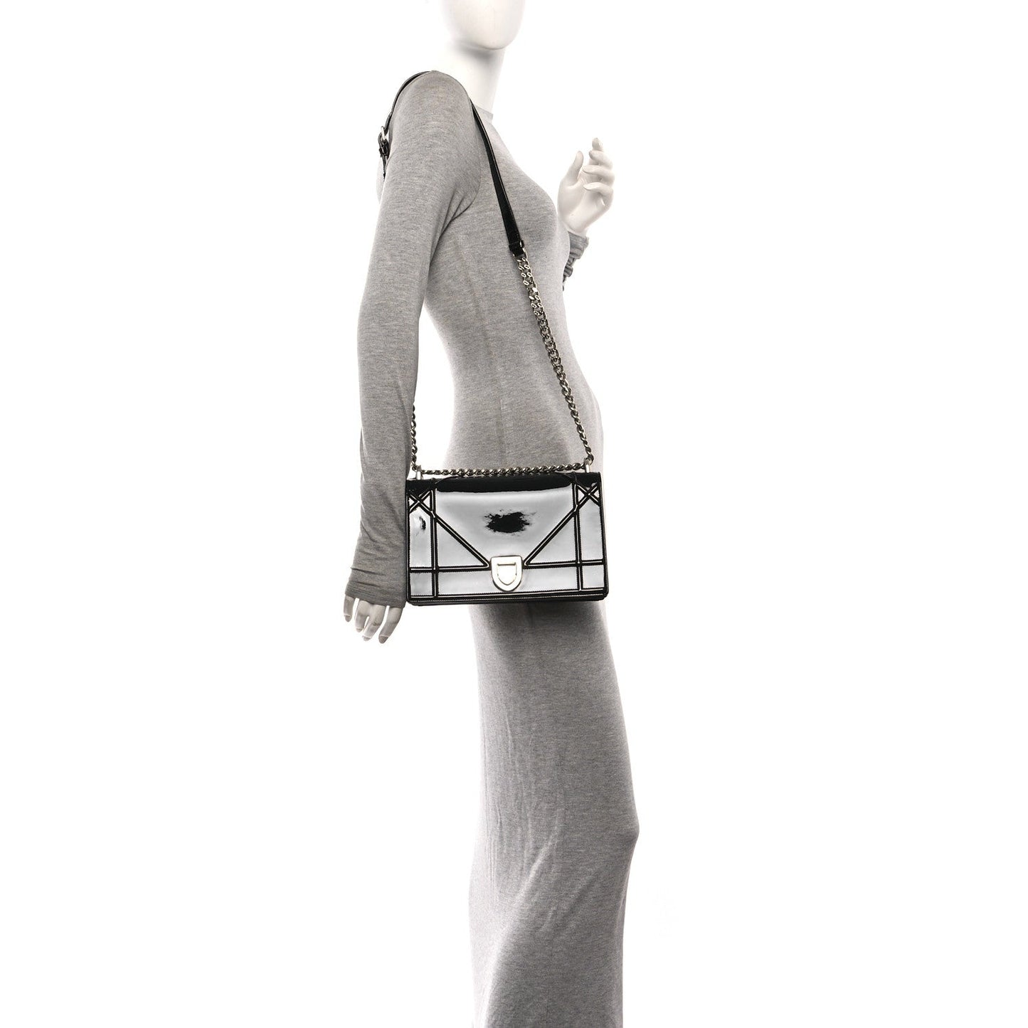 Patent Medium Diorama Flap Bag Black