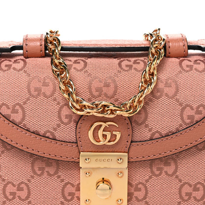 GG Monogram Textured Dollar Calfskin Mini Ophidia Padlock Top Handle Chain Shoulder Bag Cloche Rose Pink
