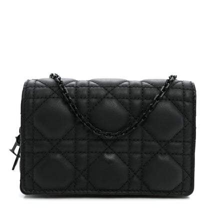 Ultra Matte Calfskin Cannage Nano Lady Dior Pouch Black