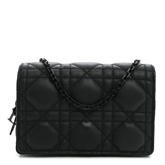 Ultra Matte Calfskin Cannage Nano Lady Dior Pouch Black