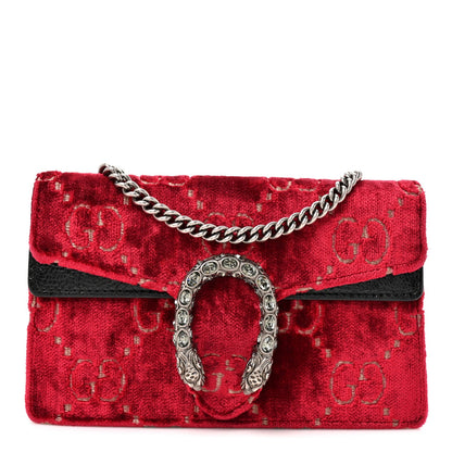 Velvet GG Monogram Super Mini Dionysus Shoulder Bag Red Cipria Black