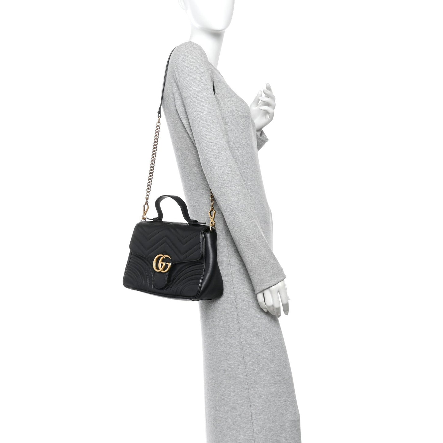 Calfskin Matelasse Small GG Marmont Top Handle Shoulder Bag Black