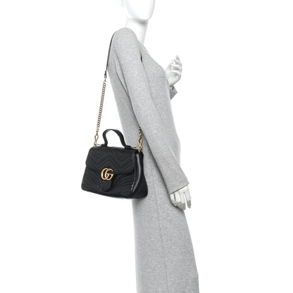 Calfskin Matelasse Small GG Marmont Top Handle Shoulder Bag Black