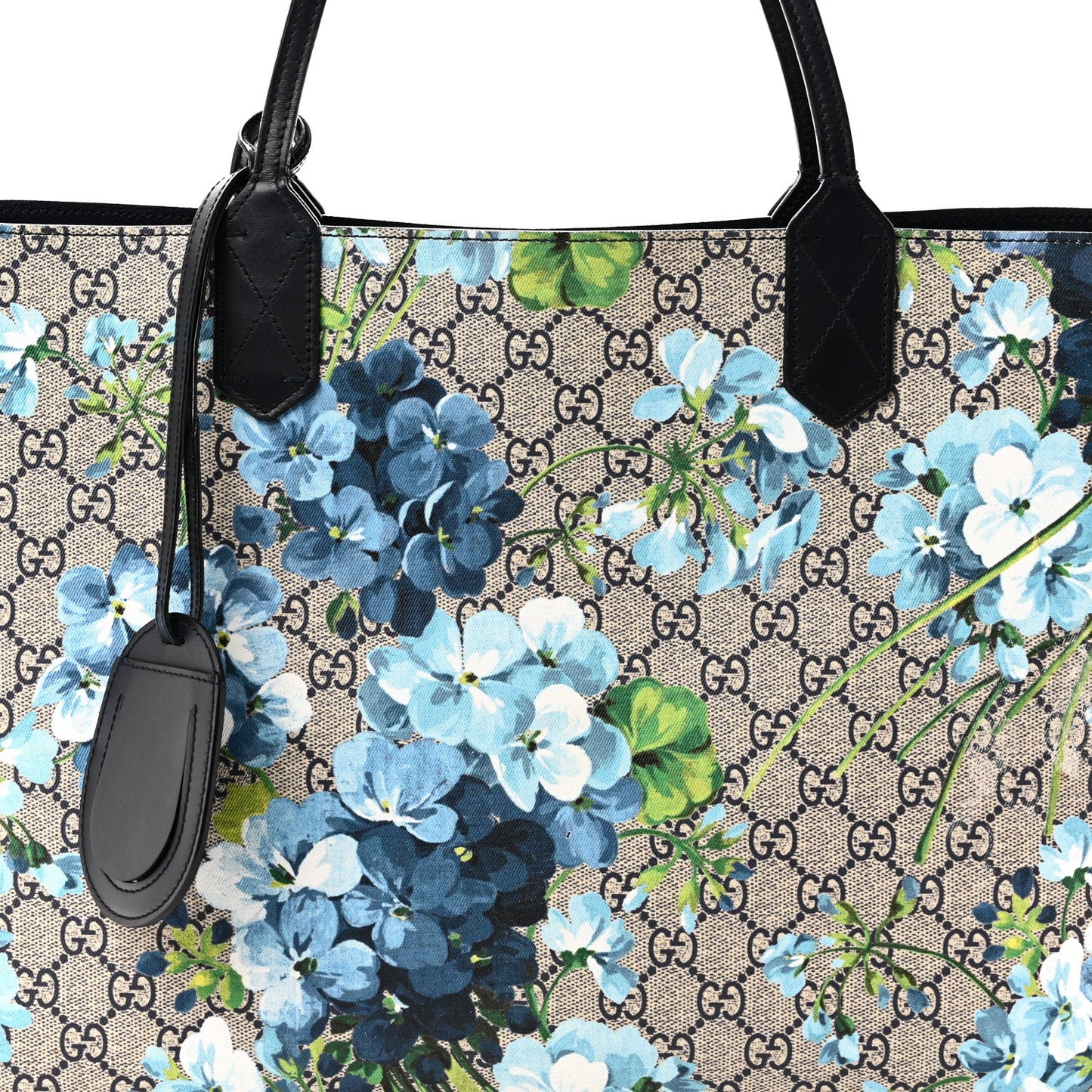 GG Supreme Monogram Blooms Medium Reversible Tote Beige Blue Navy