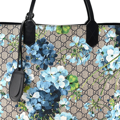 GG Supreme Monogram Blooms Medium Reversible Tote Beige Blue Navy