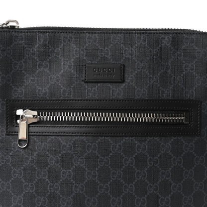 GG Supreme Monogram Appia Calfskin Web Flat Messenger Bag Black Grey