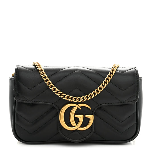 Calfskin Matelasse Super Mini GG Marmont Shoulder Bag Black