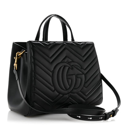 Calfskin Matelasse Small GG Marmont Tote Black