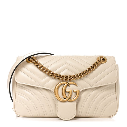 Calfskin Matelasse Small GG Marmont Shoulder Bag White
