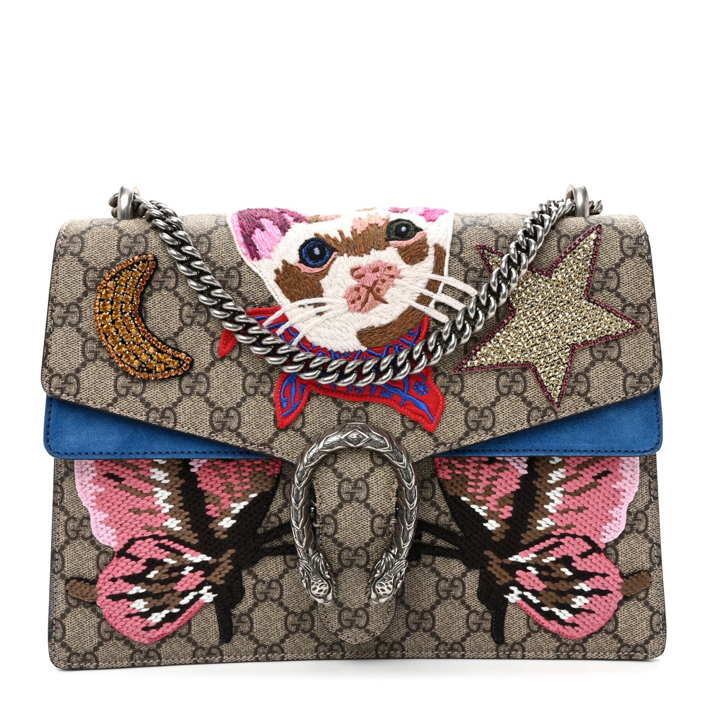 GG Supreme Monogram Embroidered Medium Dionysus Shoulder Bag Blue