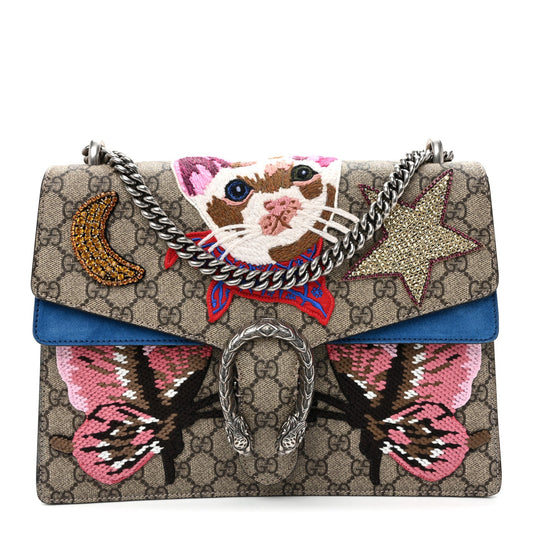 GG Supreme Monogram Embroidered Medium Dionysus Shoulder Bag Blue
