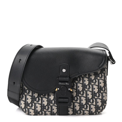 Oblique Jacquard Grained Calfskin Small Saddle Messenger Bag Beige Black