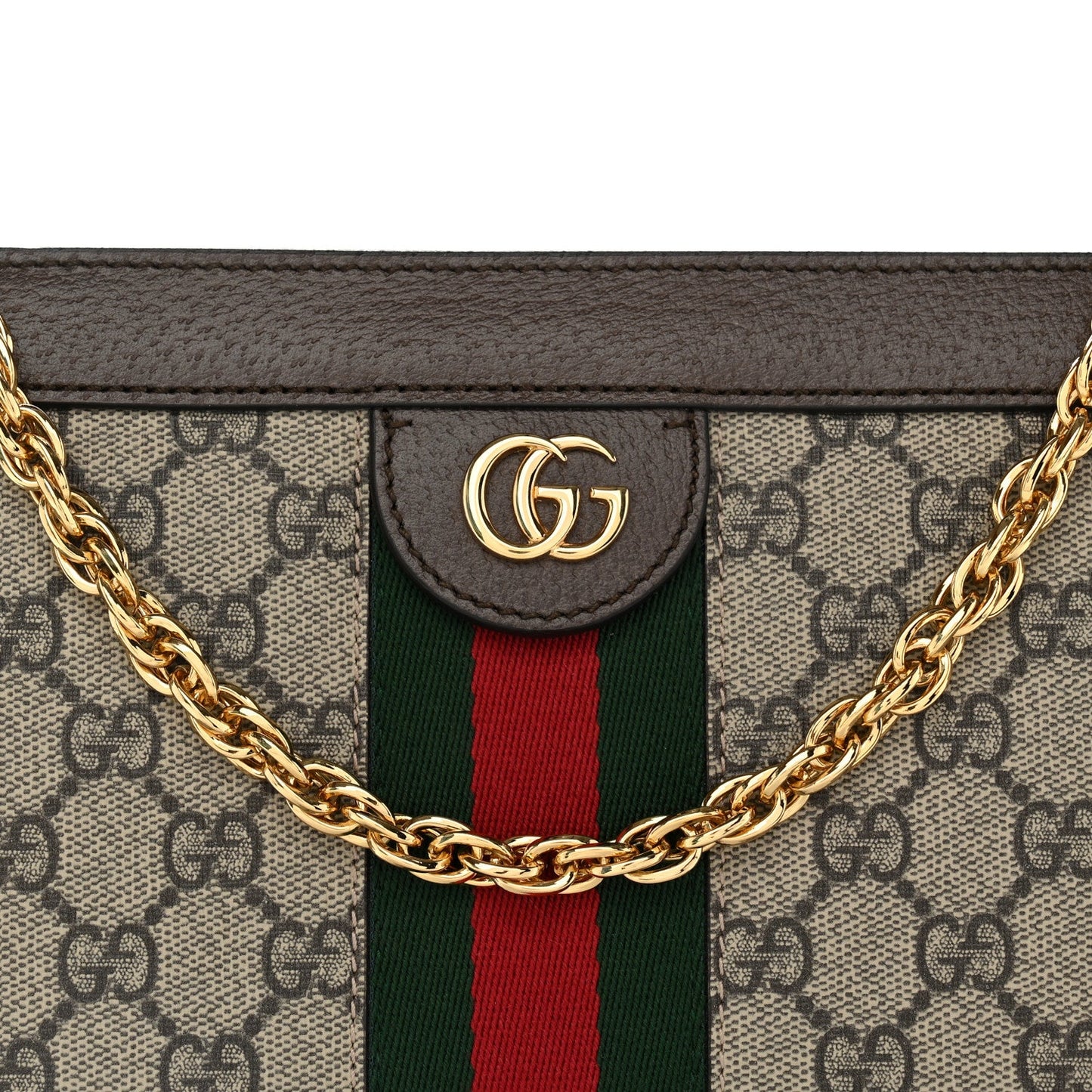 GG Supreme Monogram Web Small Ophidia Chain Shoulder Bag Brown