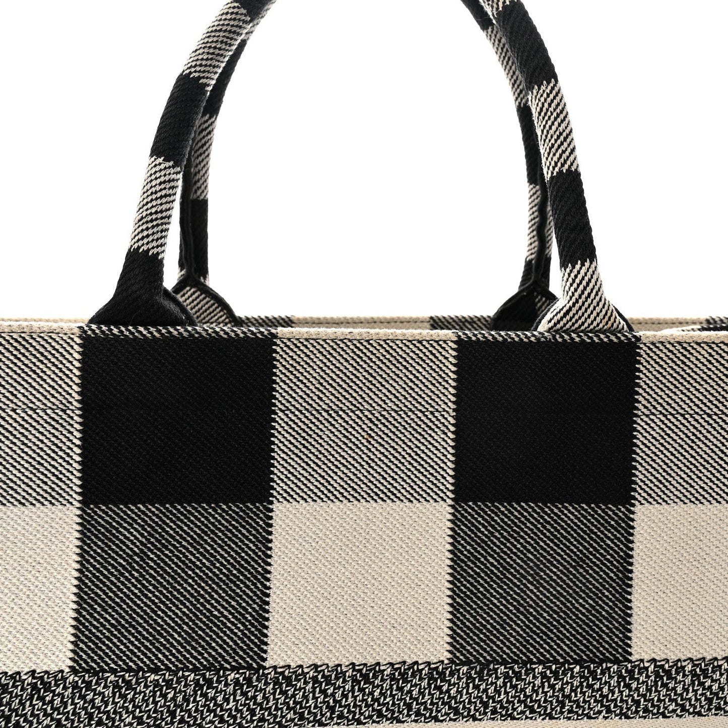 Canvas Embroidered Large Checkered Book Tote Black White