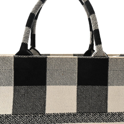 Canvas Embroidered Large Checkered Book Tote Black White
