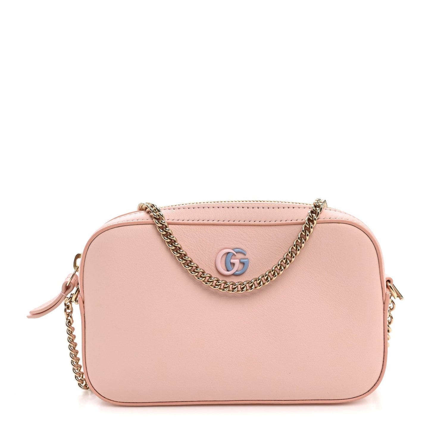 Dollar Calfskin Enamel Super Mini GG Marmont Chain Shoulder Bag Light Pink Blue