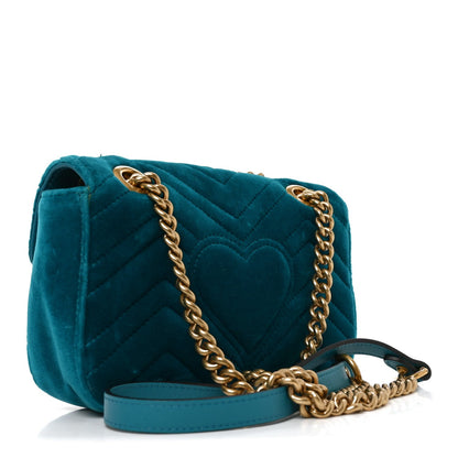Velvet Matelasse Mini GG Marmont Shoulder Bag Pavone Cyan