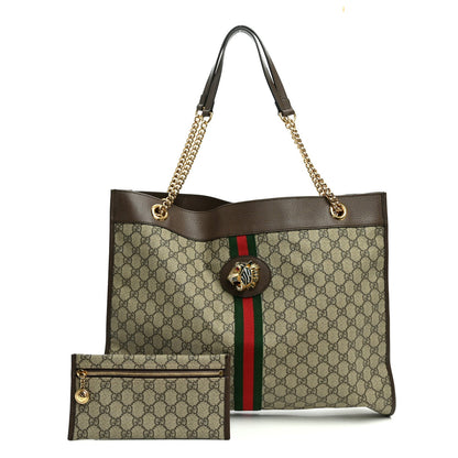 GG Supreme Monogram Large Rajah Chain Tote Beige New Acero